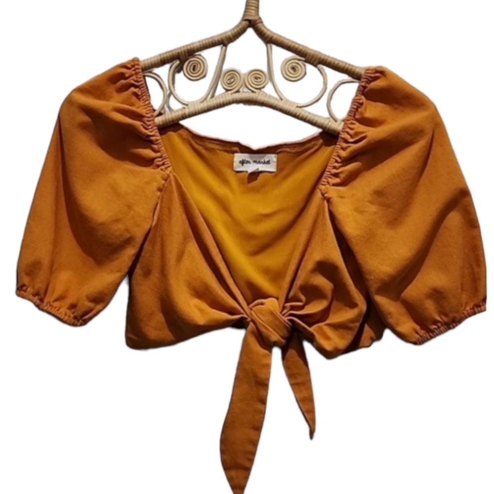 After Market cropped cotton linen blend top size M